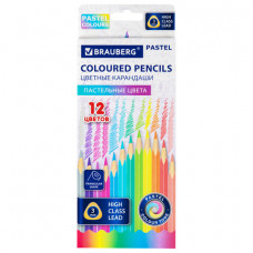 Карандаши цветные BRAUBERG PASTEL, 12 пастельных цветов, трёхгранные, грифель 3 мм